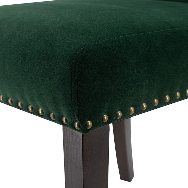 Velvet Armless Nail Head Wooden Dining Chairs 37" Green and Brown 2Ct